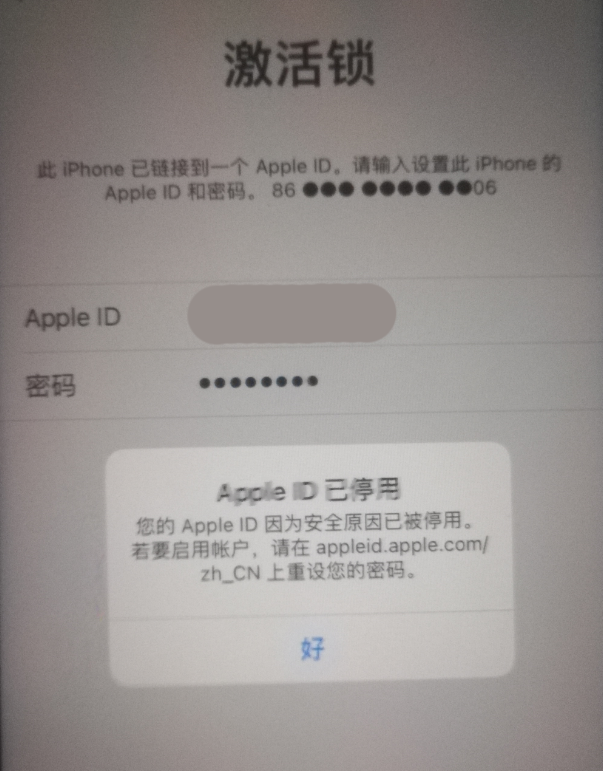 大化苹果手机维修分享iPhone 12 出现提示“Apple ID 已停用”怎么办 